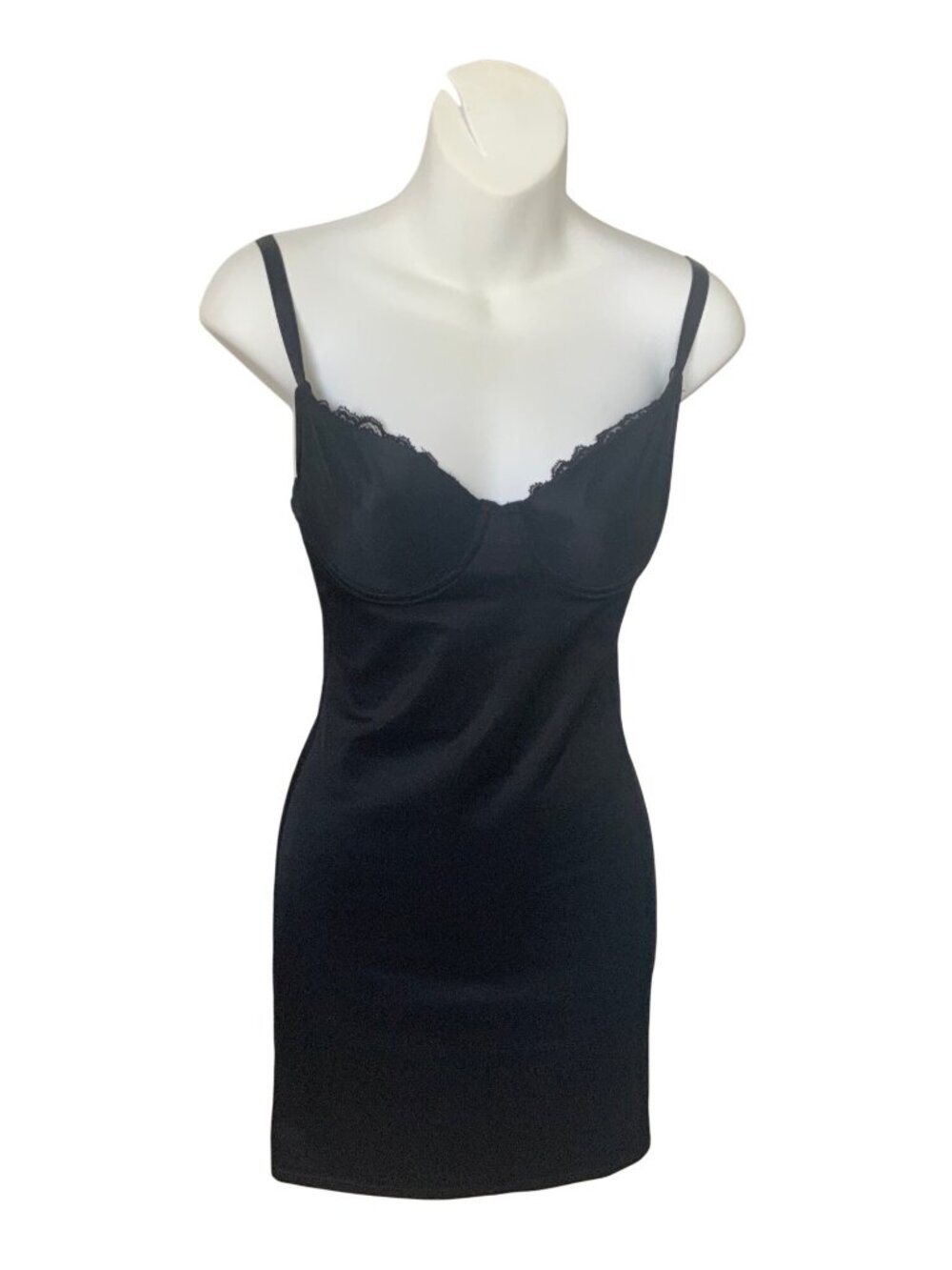 Flexees Black Body Shaper/Slip dress 34B Adjustable Straps Lace Trim